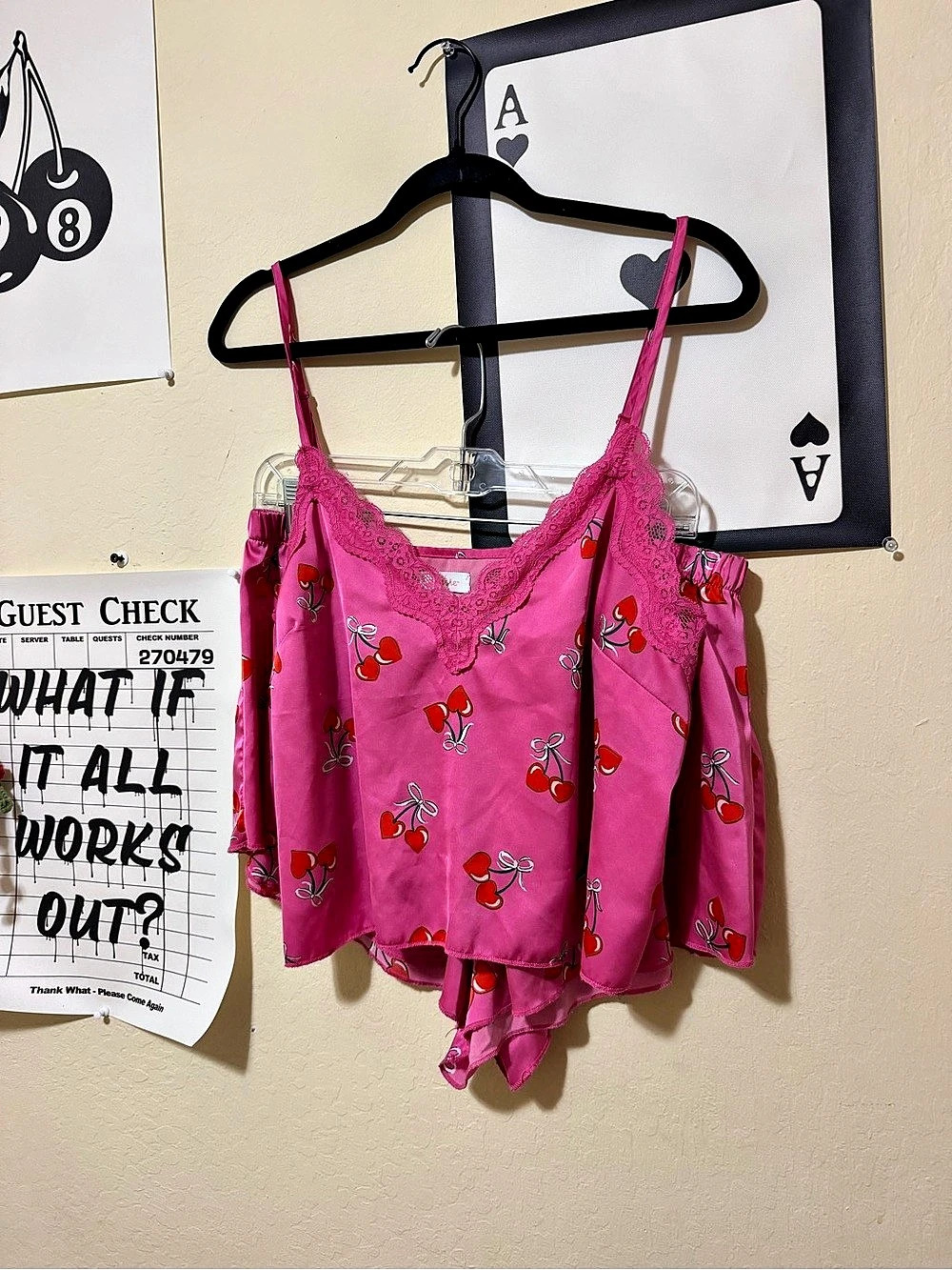 Colsie Cherry Print Lace Trim Pajama Set